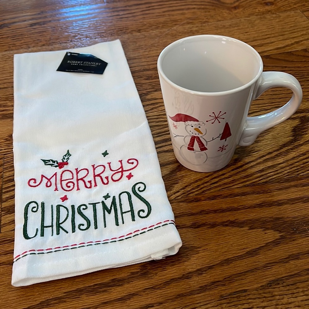 Christmas tea towel and snowman mug
